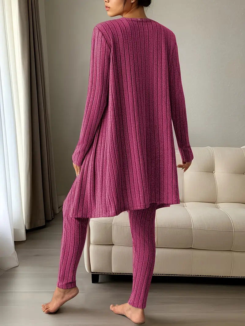 Ensemble 3 Pièces En Tricot Côtelé