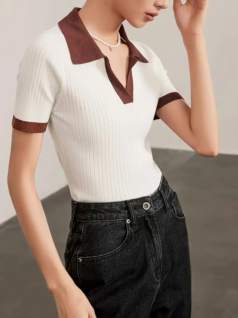 Polo En Maille Côtelée Pour Femmes