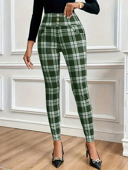 Pantalon Legging Taille Haute À Carreaux
