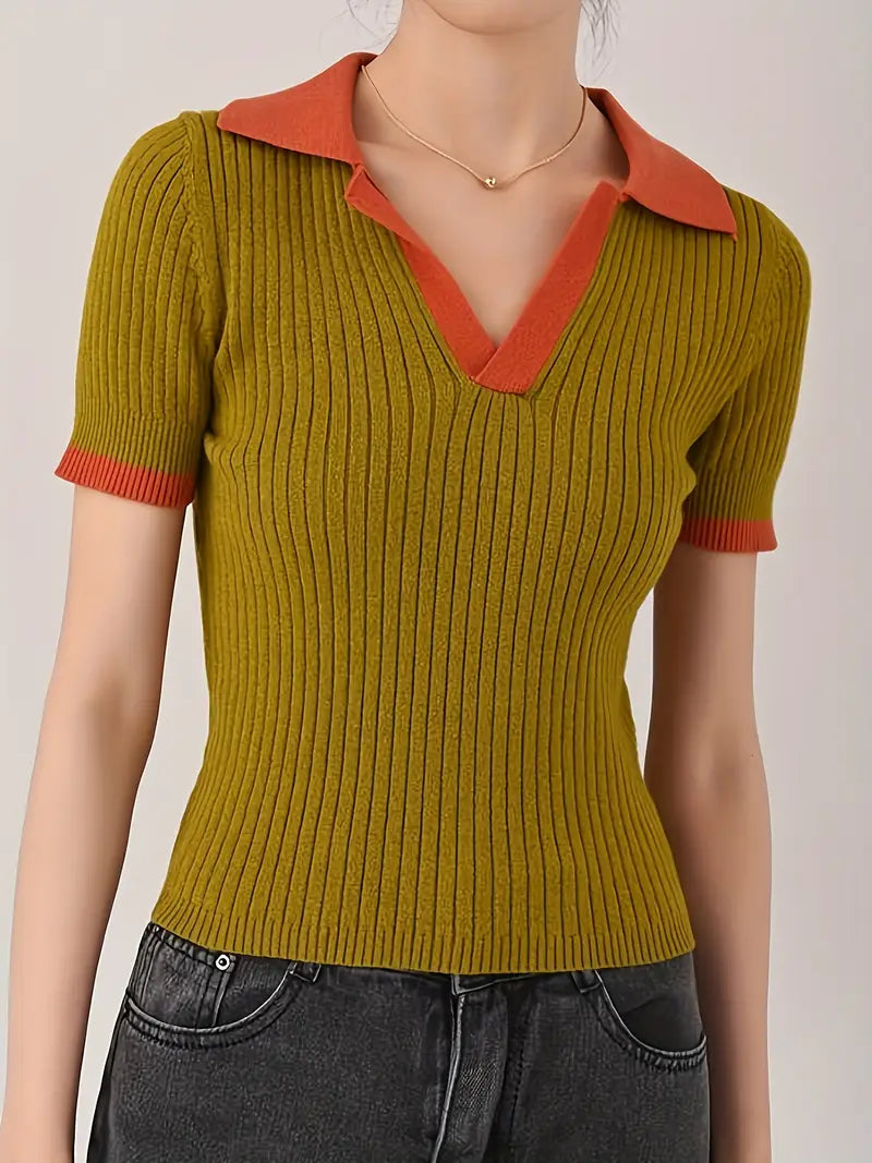 Polo En Maille Côtelée Pour Femmes