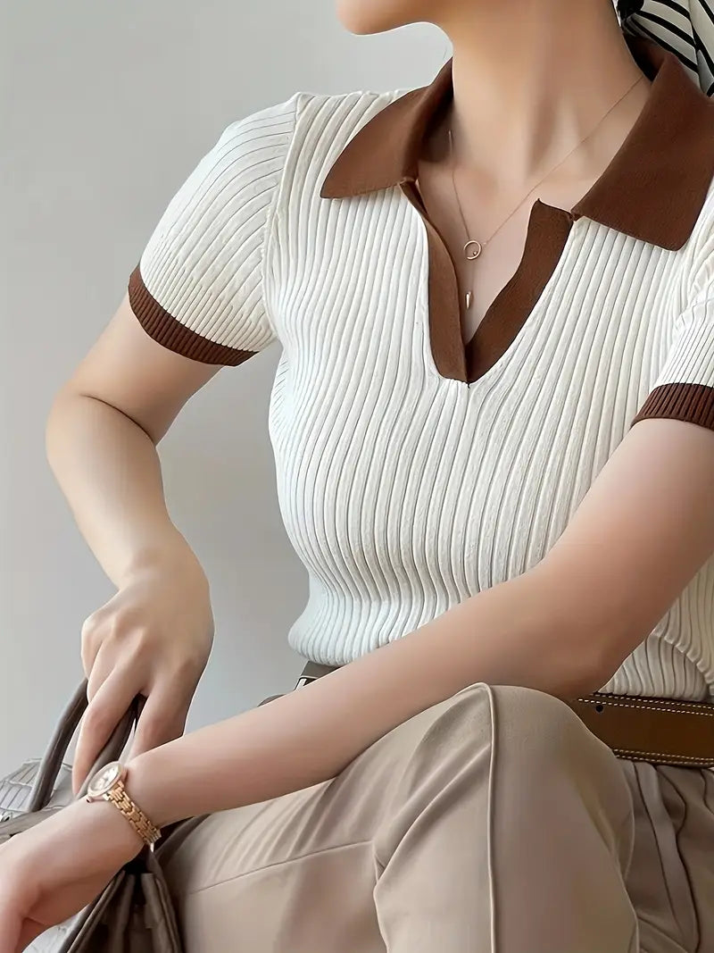 Polo En Maille Côtelée Pour Femmes