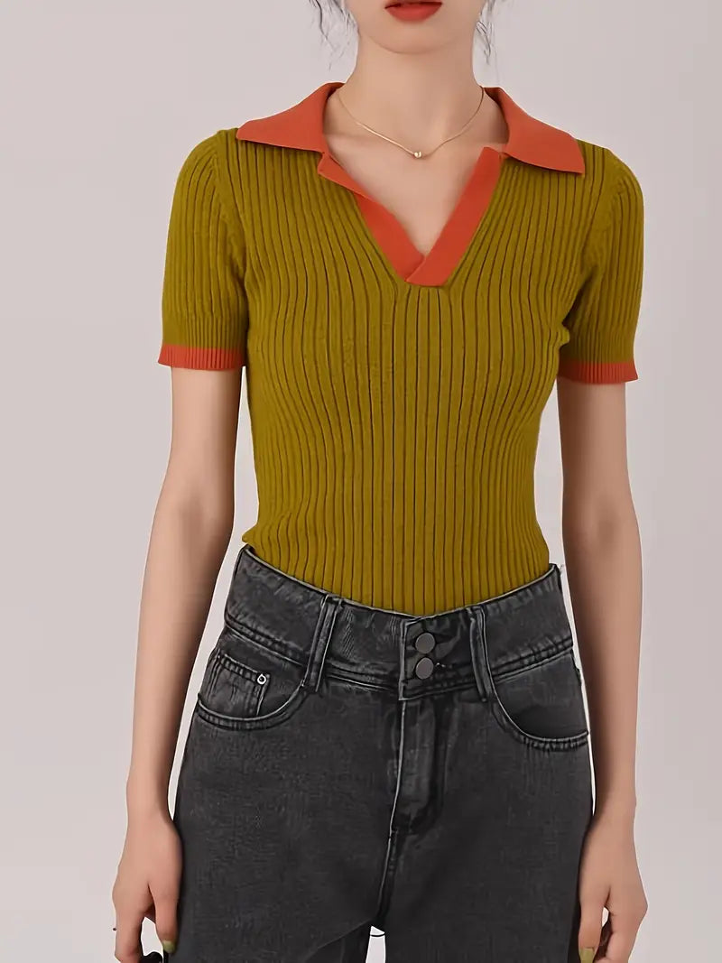 Polo En Maille Côtelée Pour Femmes