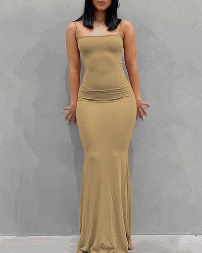 Women's Solid Color Stretch Sleeveless Long Dress