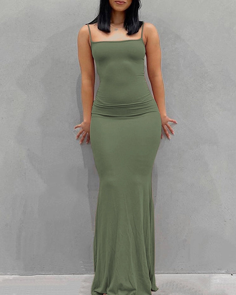 Women's Solid Color Stretch Sleeveless Long Dress