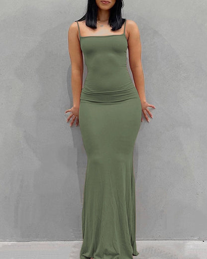 Women's Solid Color Stretch Sleeveless Long Dress