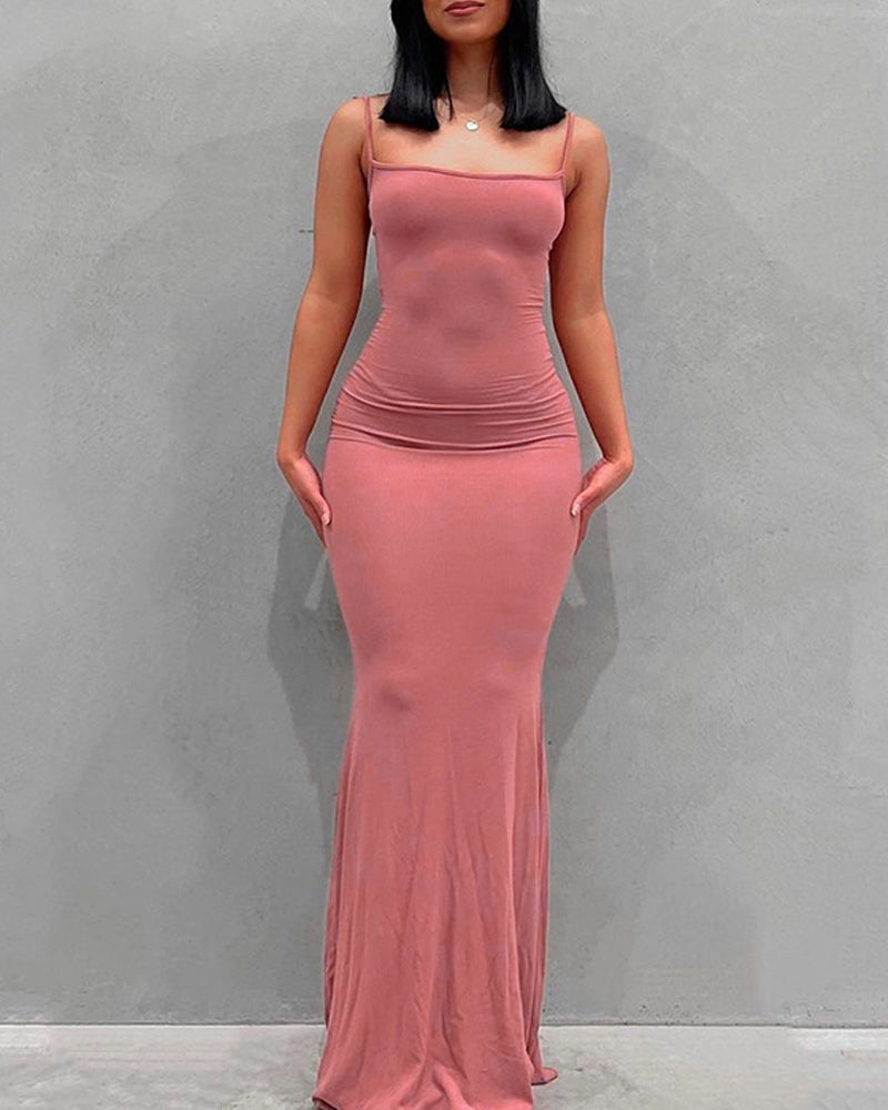 Women's Solid Color Stretch Sleeveless Long Dress