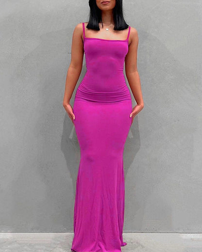 Women's Solid Color Stretch Sleeveless Long Dress