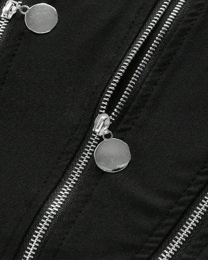 Black Sexy Irregular Zipper Cutouts Sleeveless Top